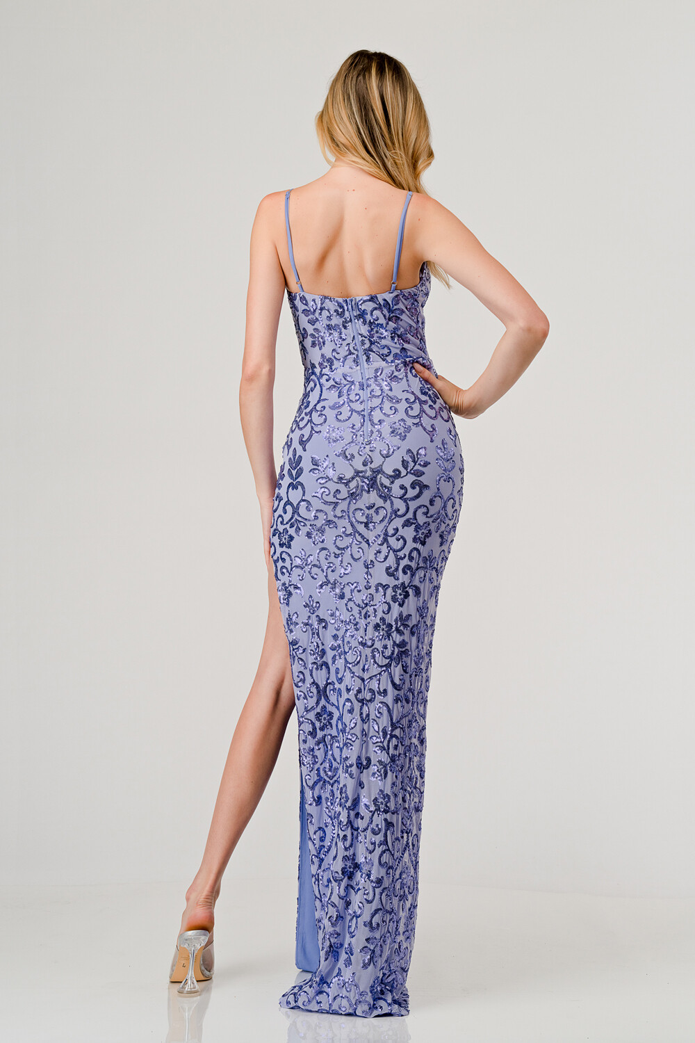 CD41013 Sequin V-Neck Slip On Maxi Dress