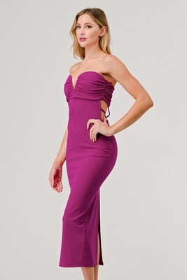 CD40976 Solid Strapless V-Wire Cut Out Maxi