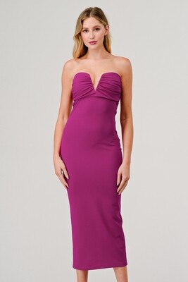 CD40976 Solid Strapless V-Wire Cut Out Maxi