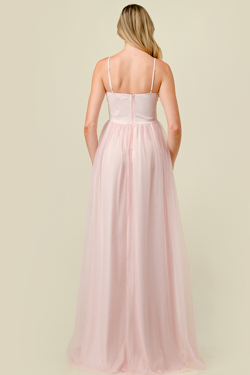 CD41196 Solid Tulle Mesh Corset Fit and Flare Maxi
