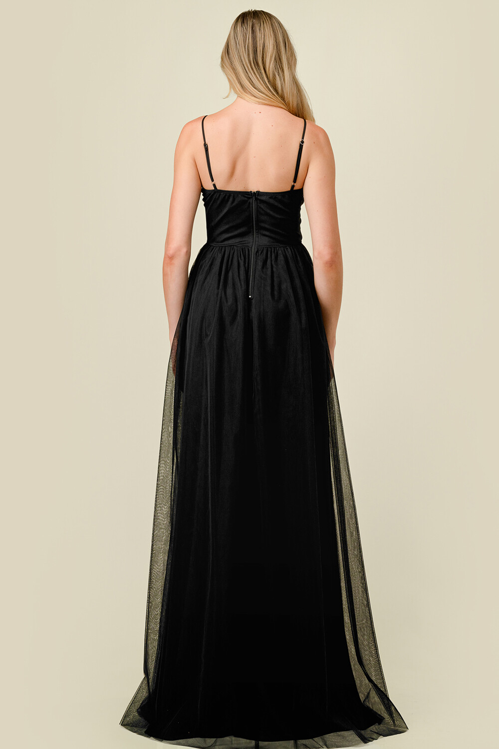 CD41196 Solid Tulle Mesh Corset Fit and Flare Maxi