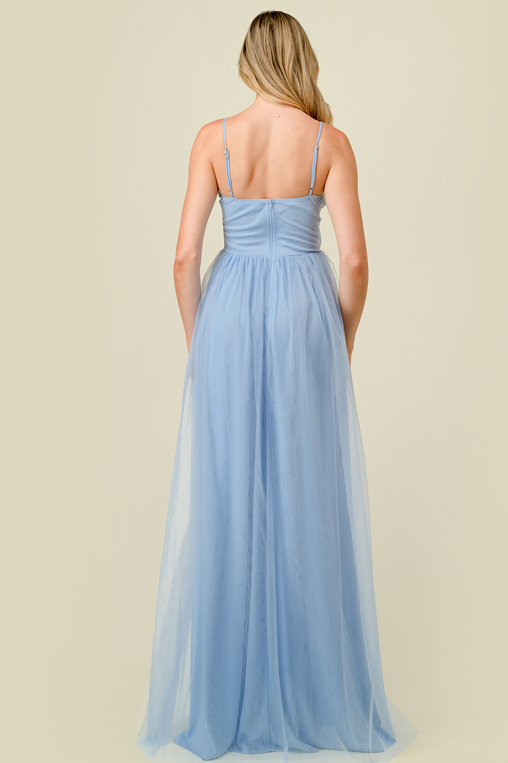 CD41196 Solid Tulle Mesh Corset Fit and Flare Maxi