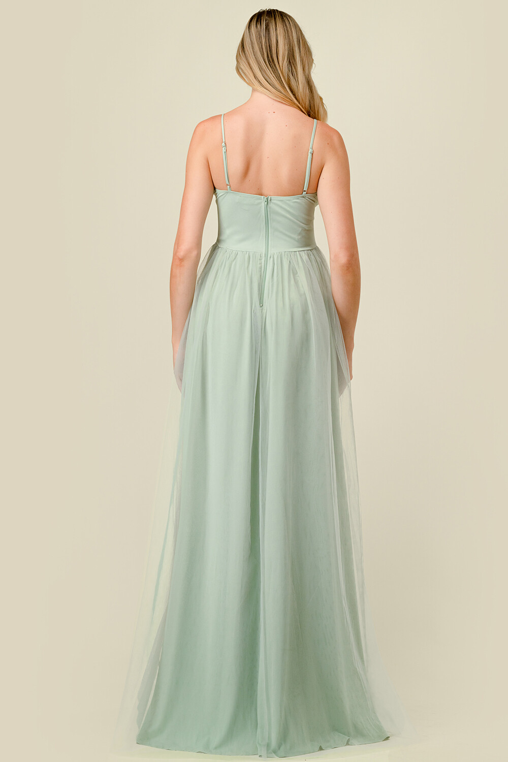 CD41196 Solid Tulle Mesh Corset Fit and Flare Maxi