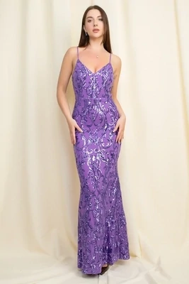 CD54907  SEQUIN OPEN BACK MERMAID MAXI DRESS
