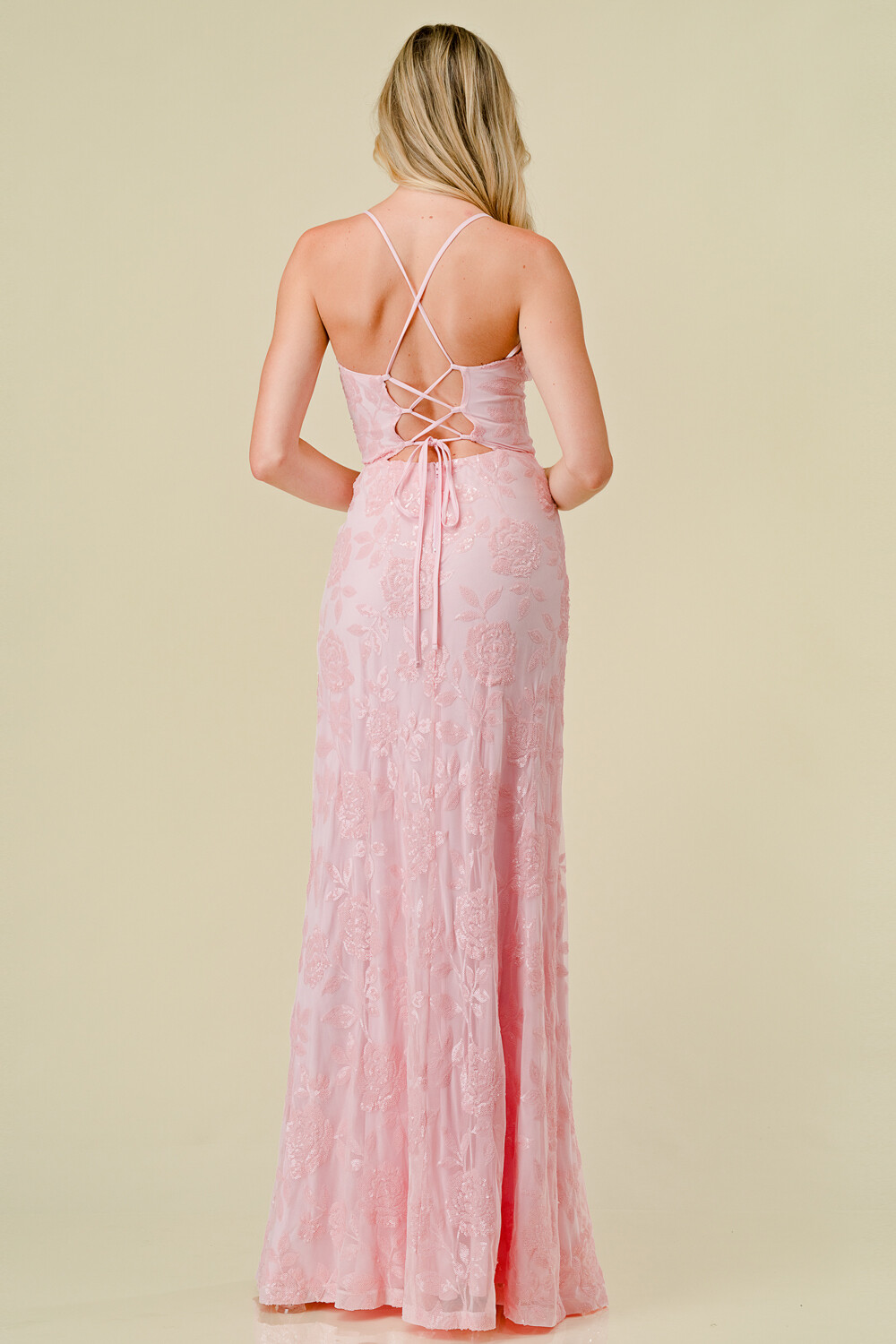 CD55325 Floral Sequin Embellished Fit and Flare