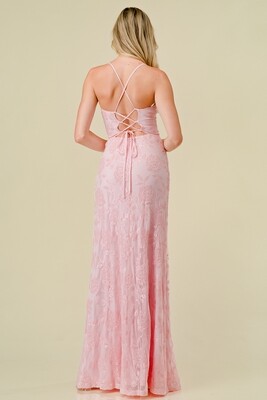 CD55325 Floral Sequin Embellished Fit and Flare