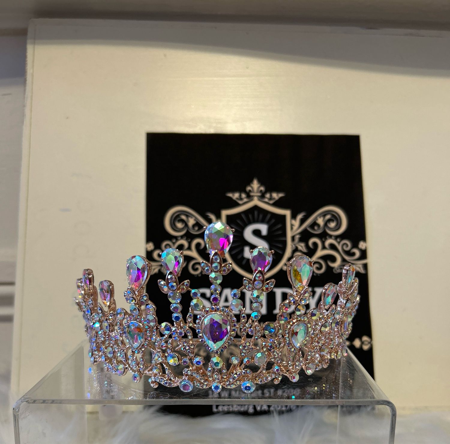 Iridescent Rhinestone Tiara Rose Gold 