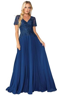 Dancing Queen 4445 - Short Sleeve Applique Prom Dress