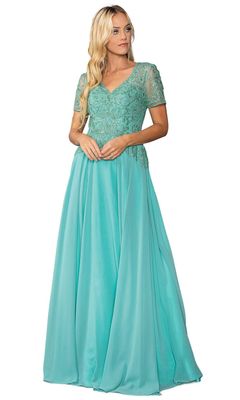 Dancing Queen 4445 - Short Sleeve Applique Prom Dress Dancing Queen 4445 - Short Sleeve Applique Prom Dress