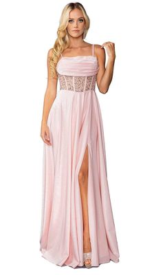 DQ4463 Pleated A-Line Prom Gown