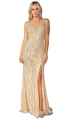 DQ4418 - Embellished High Slit Prom Dress
