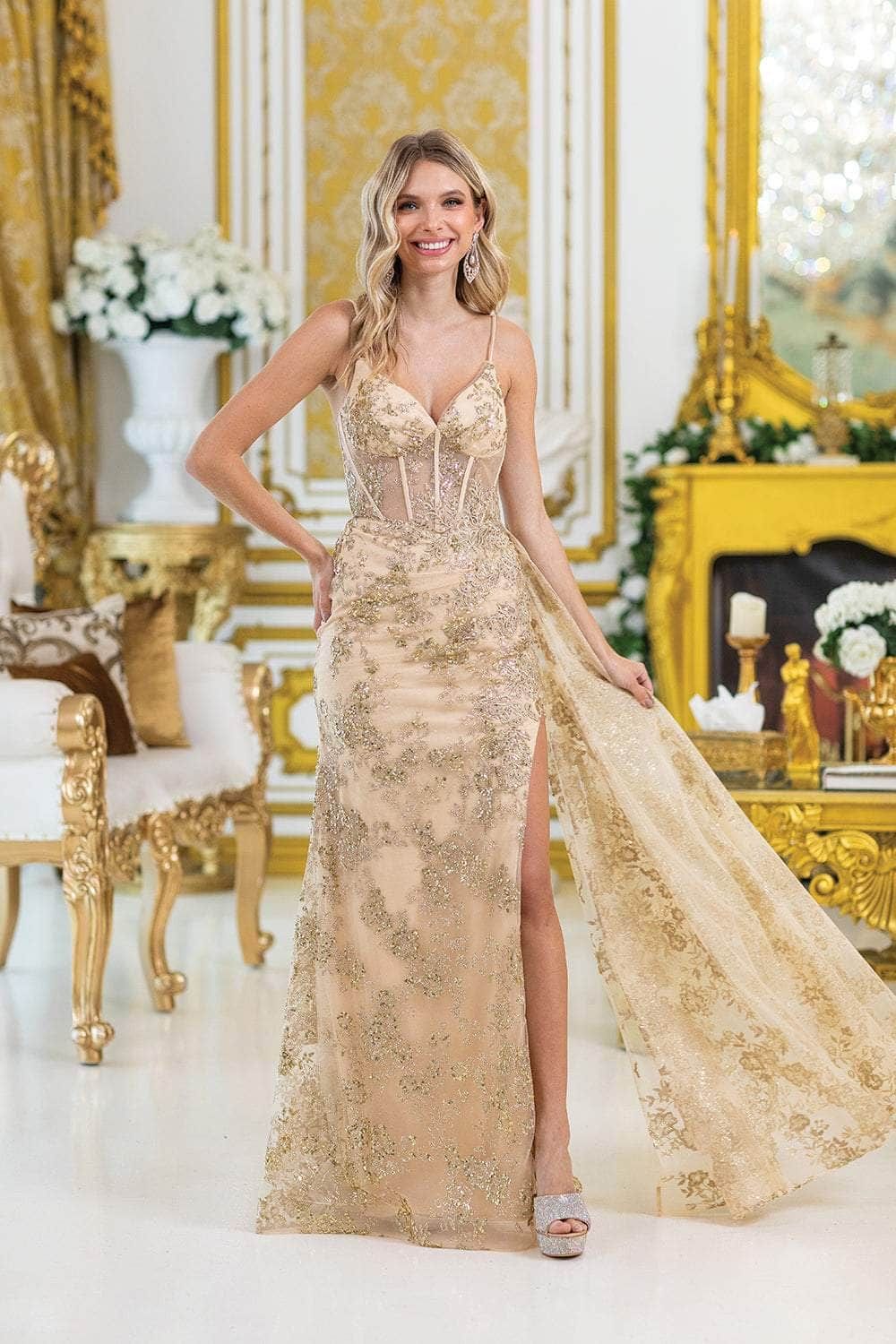 DQ4425 - Corset Bodice Sweetheart Neck Prom Gown