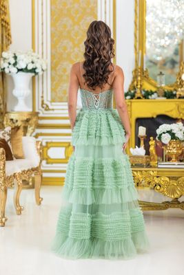 DQ4476 - Beaded Corset Top with Layered Ruffle Skirt Prom Dress