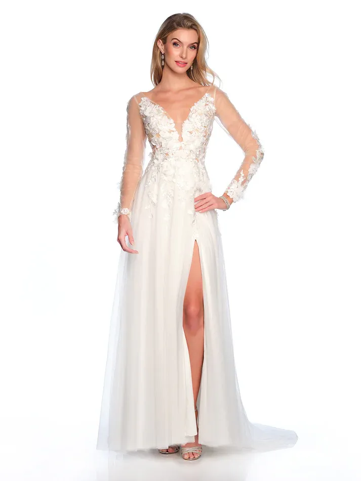 12292 LONG SLEEVE 3D MOTIF WEDDING GOWN