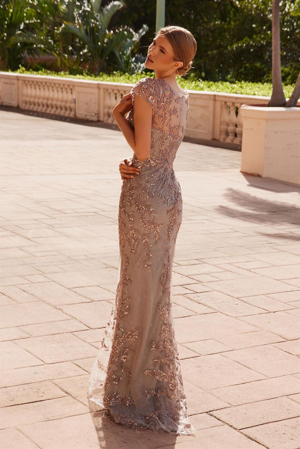 Short Sleeve Full Floral Embroidered Dress Style No: MT110