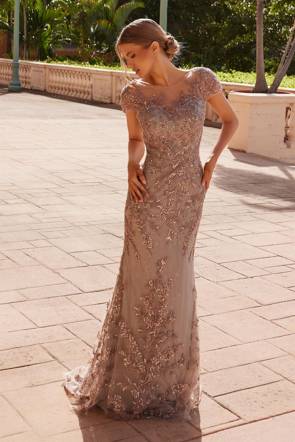 Short Sleeve Full Floral Embroidered Dress Style No: MT110