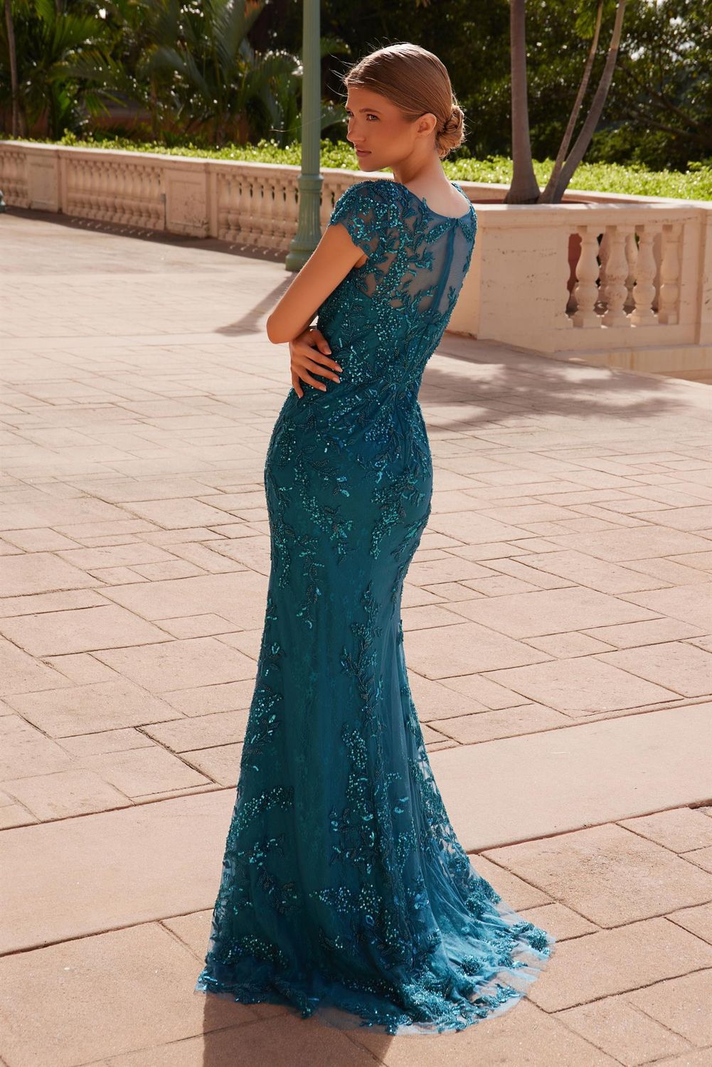 Short Sleeve Full Floral Embroidered Dress Style No: MT110