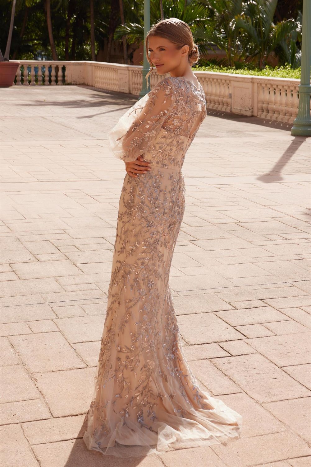 Puffy Sleeve Floral Embroidered Mother of the Bride Dress Style No: MT112