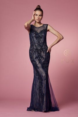 Fitted Illusion Neckline Floral Appliqued Wedding Gown Style No: E1006