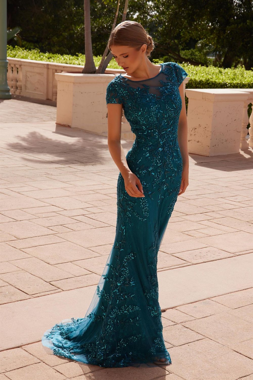 Short Sleeve Full Floral Embroidered Dress Style No: MT110