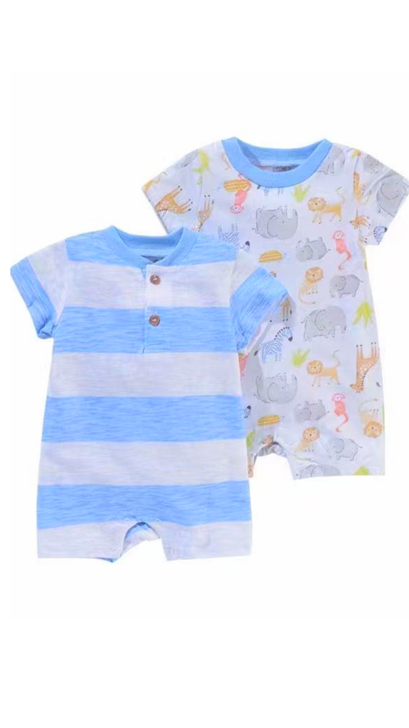 Blue Striped &amp; Animal Print Rompers (2)