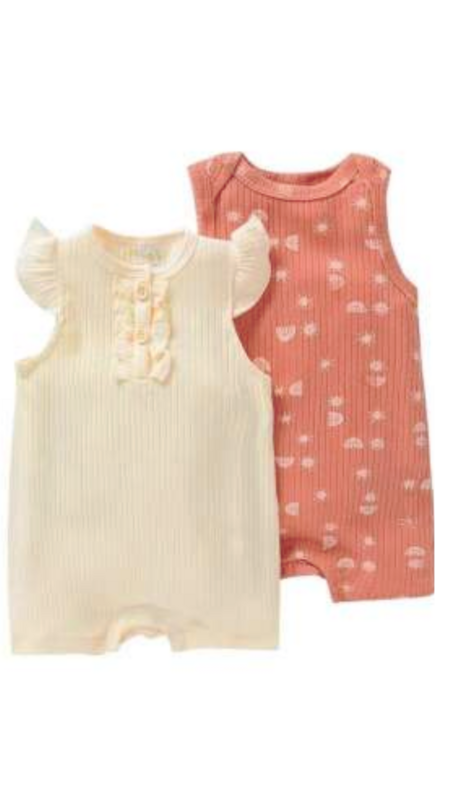 Solid Beige &amp; Orange Patterned Rompers ( 2)