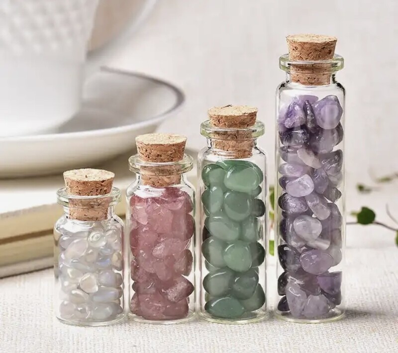 Crystal Glass Bottle With Polished Stones