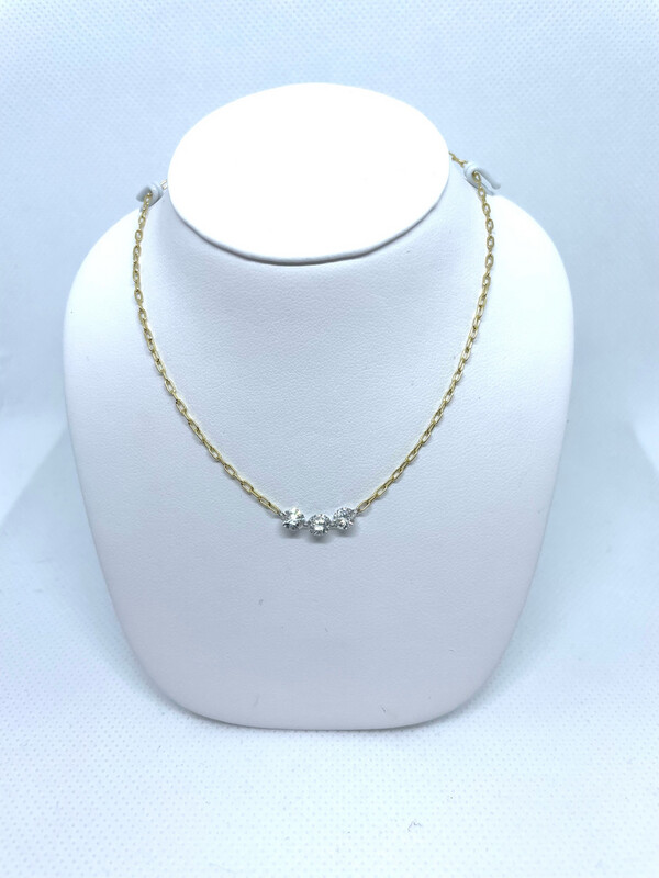 14k YG Paperclip 3Stone