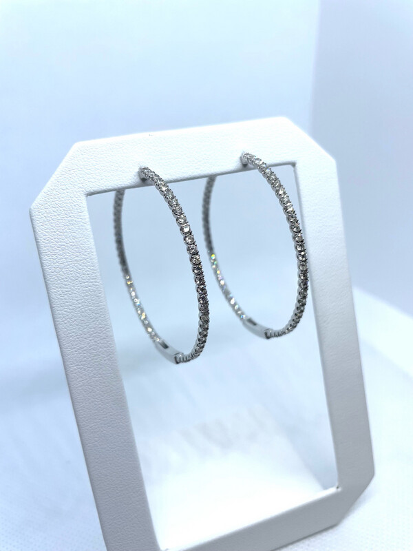 14k WG 3.30 Ctw Hoop Earrings