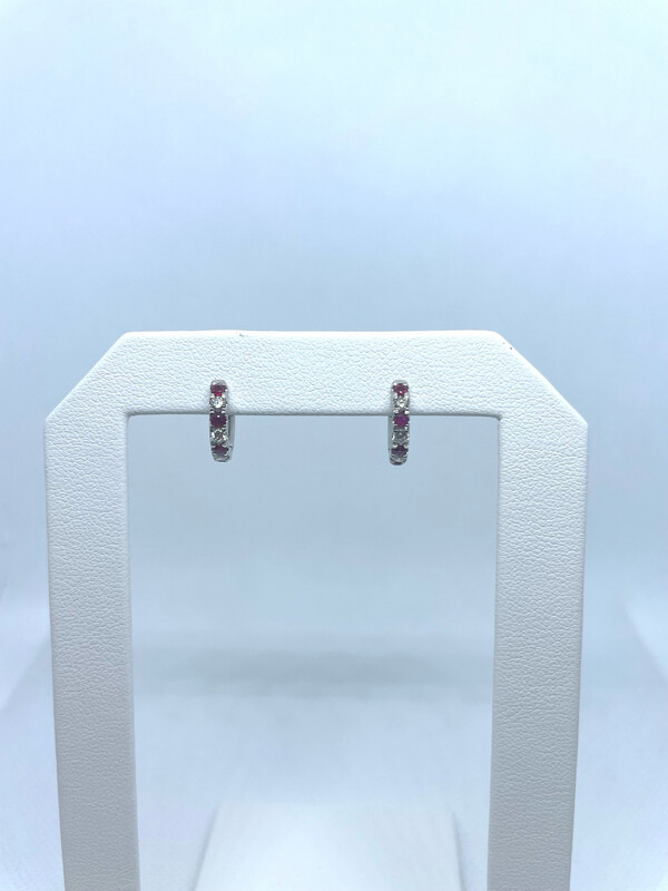 14k WG Diamond And Ruby Hoop Earrings