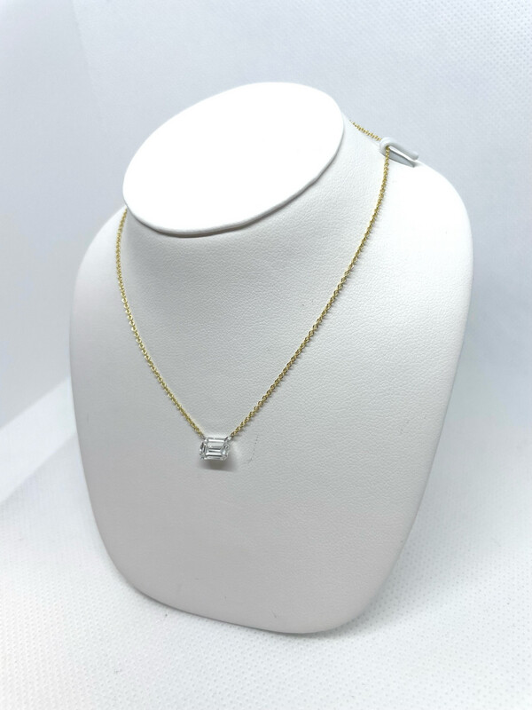 14kt YG 1.01ct VS2 LAB Emerald Cut Necklace