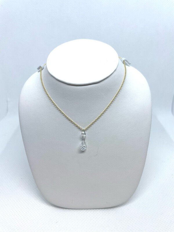 14kt YG 1.0ct LAB Floating Pear Diamond Necklace