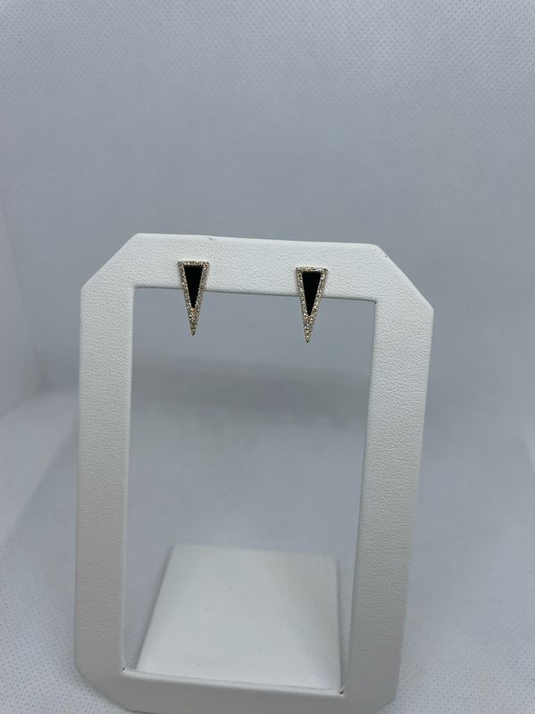 14k YG Black Onyx And Diamond Earrings