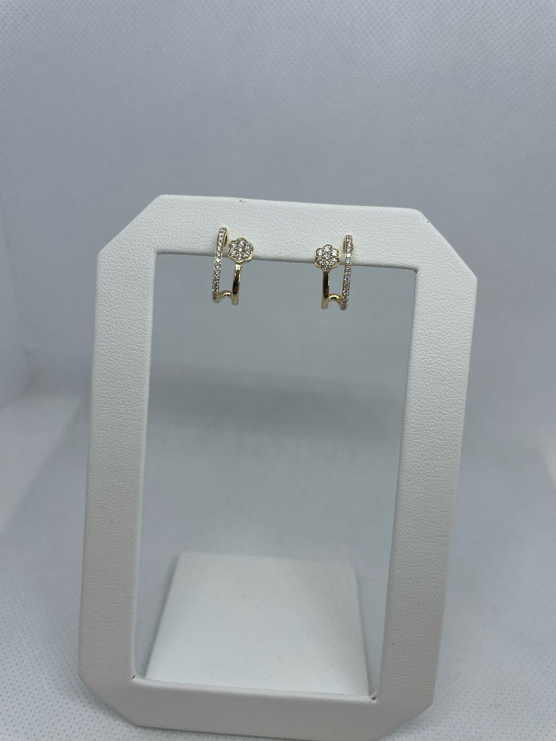 14k YG Half Diamond Hoop Earrings