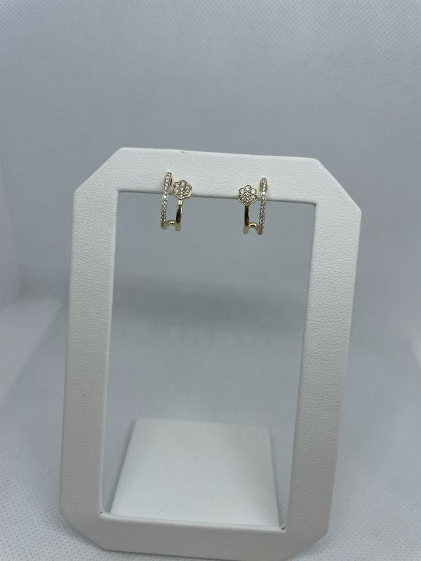 14k YG Half Diamond Hoop Earrings