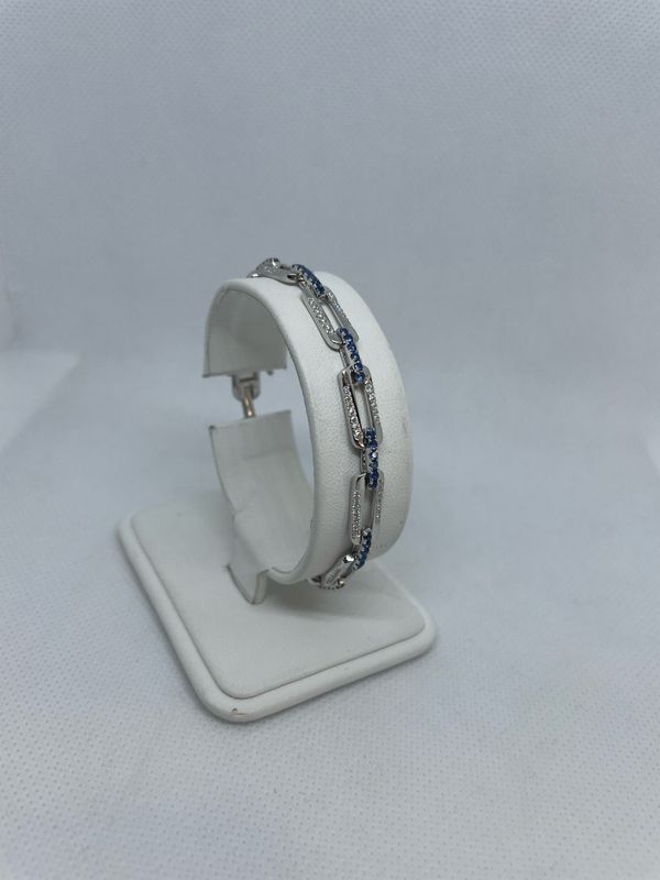 14k WG Sapphire And Diamond Link Bracelet