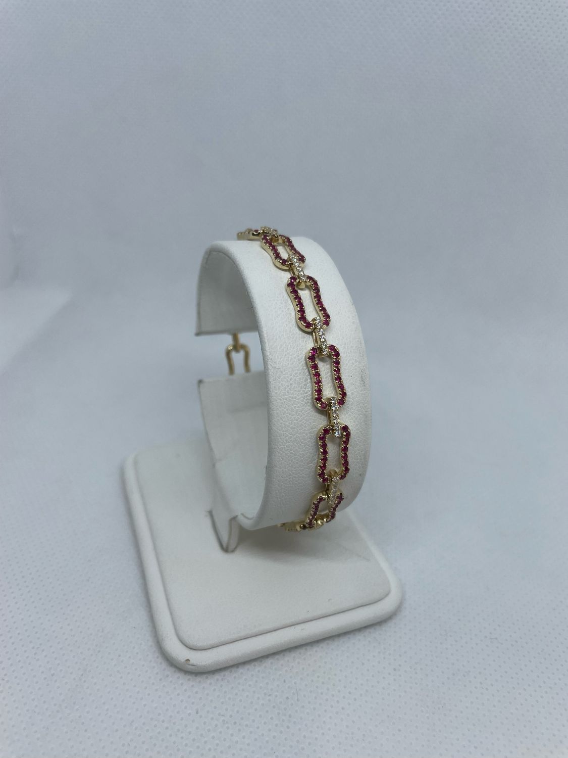 14k YG Ruby And Diamond Link Bracelet