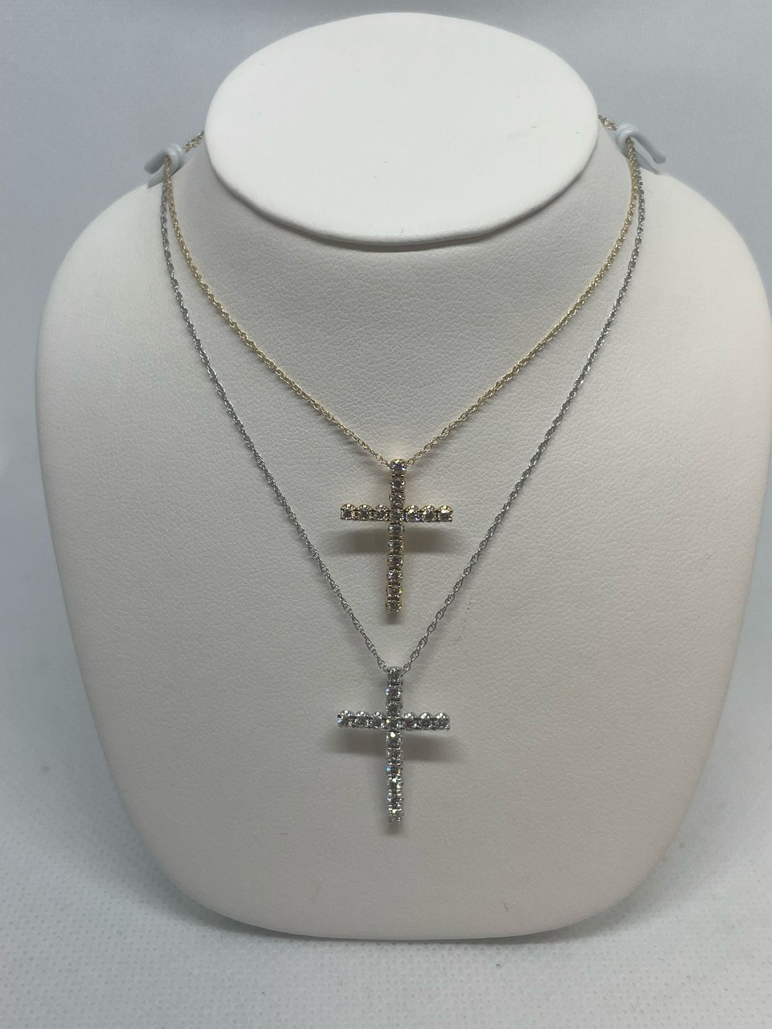 14k Yellow And White Gold Diamond Cross Necklace