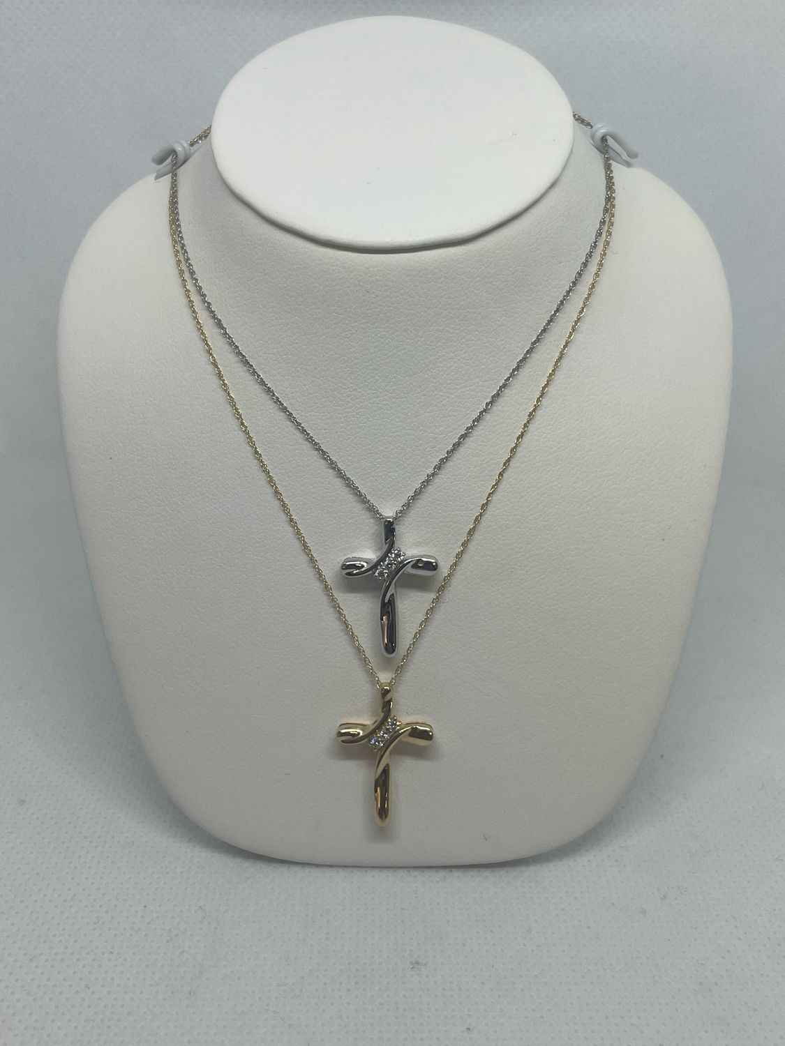 14k White And Yellow Gold Cross Necklace