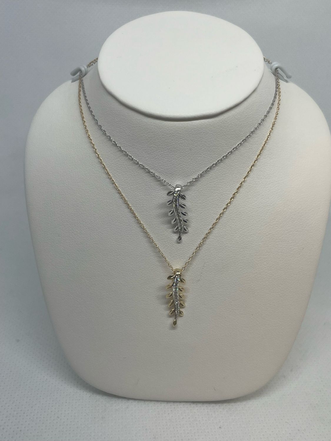 14k White And Yellow Gold Leaf Pendant Necklaces