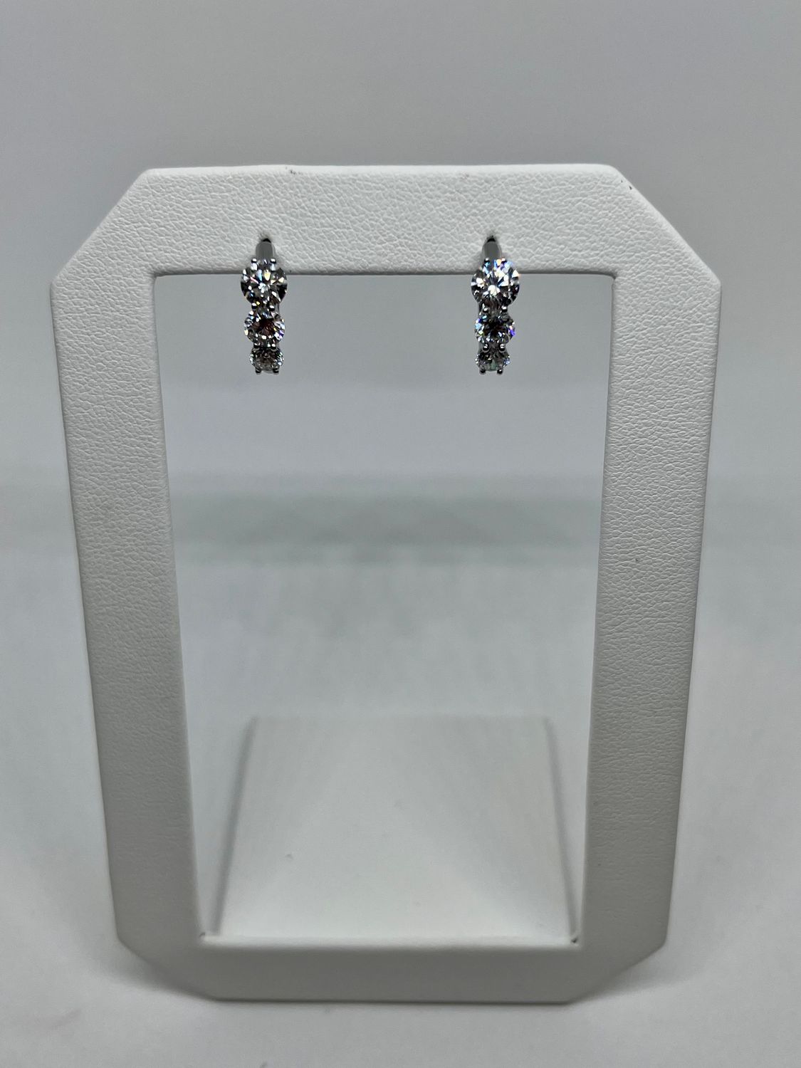 14kt WG 2.0ct LAB 3 Stone Round Cut Huggie Hoop