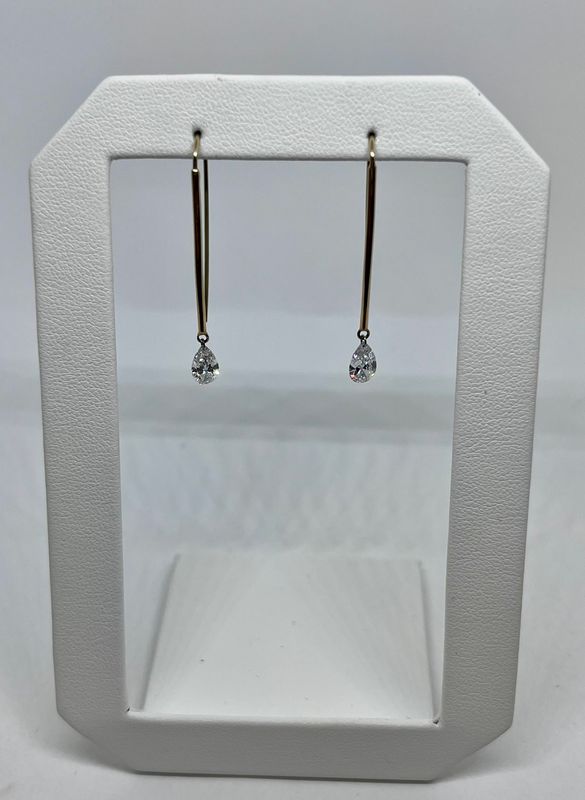 14kt YG 1.05ct LAB Floating Pear Diamond Earrings