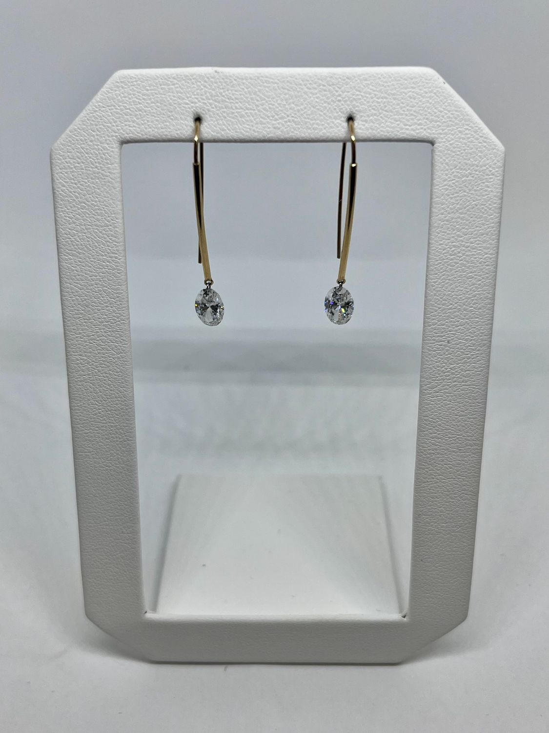 14kt YG 1.05ct LAB Floating Oval Diamond Earrings