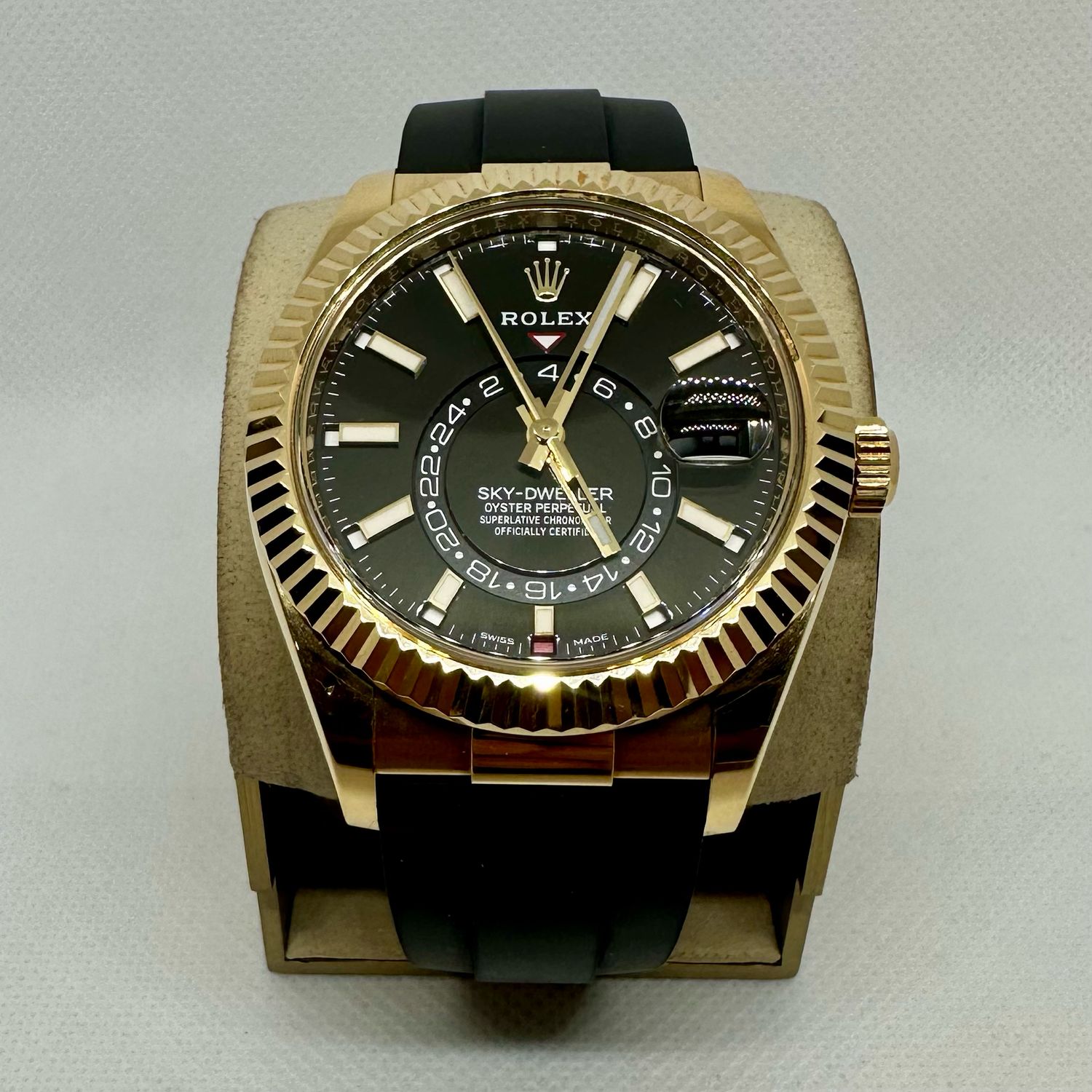 2022 Rolex Skydweller YG Black Dial on Oysterflex