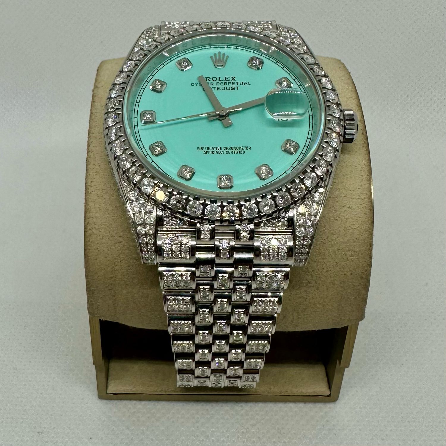 2021 Rolex Datejust 41mm Aftermarket Iced with Tiffany Blue Dial