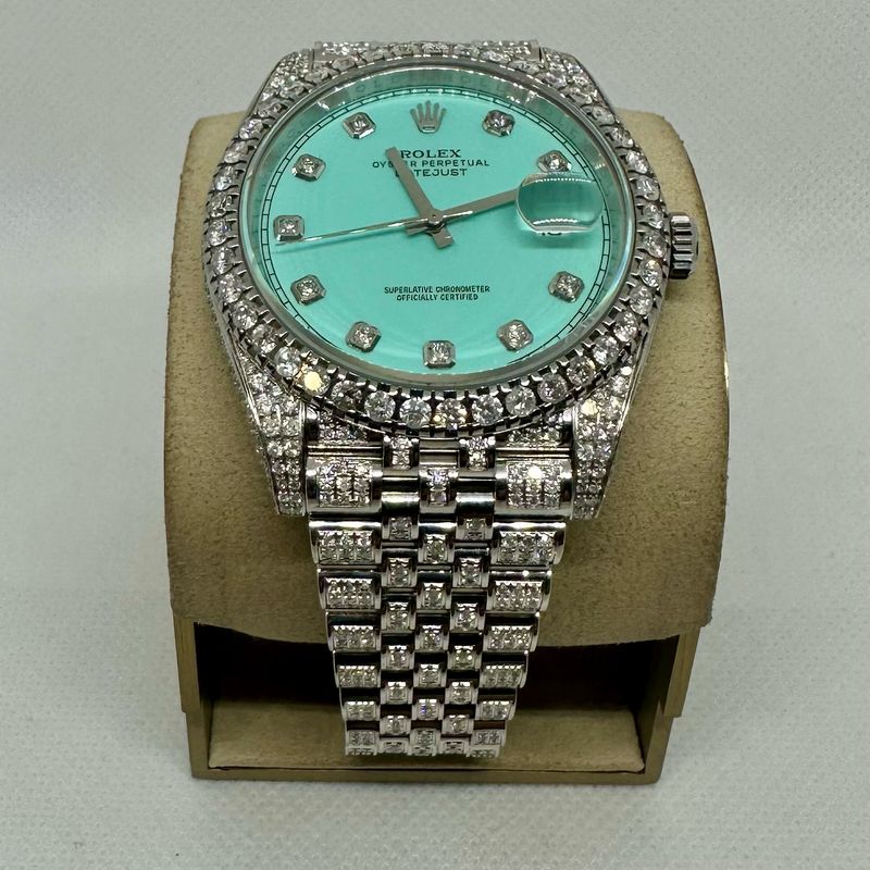 2021 Rolex Datejust 41mm Aftermarket Iced with Tiffany Blue Dial