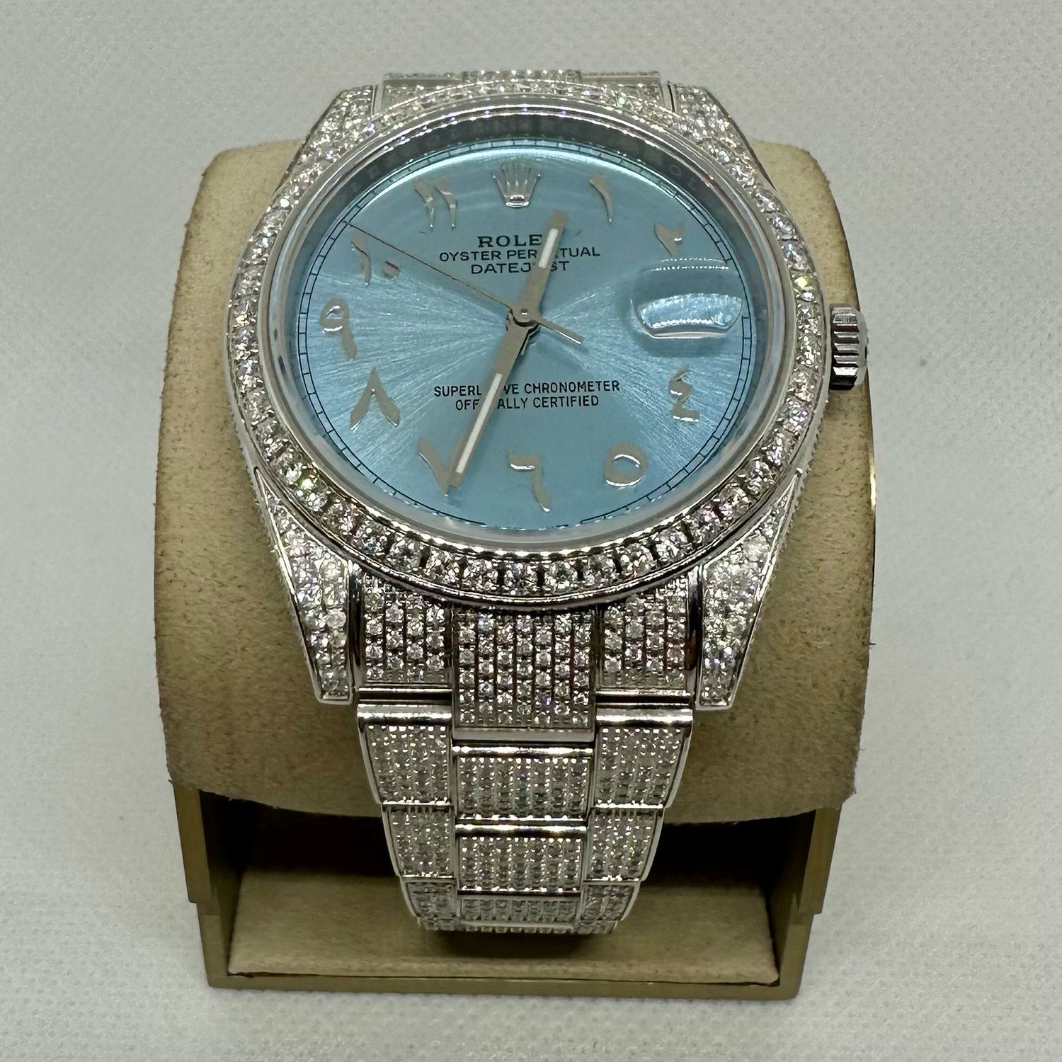 2020 Rolex Datejust 41mm Aftermarket Iced with Ice Blue Dial