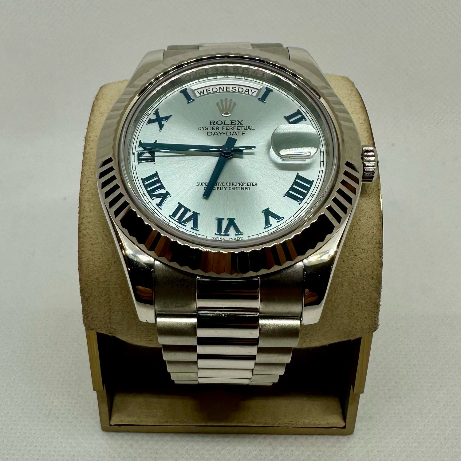 2013 Rolex Daydate II 41mm Platinum Ice Blue Roman Dial DISCONTINUED
