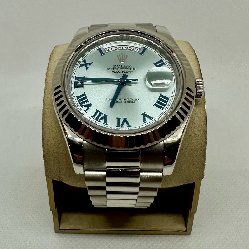 2013 Rolex Daydate II 41mm Platinum Ice Blue Roman Dial DISCONTINUED