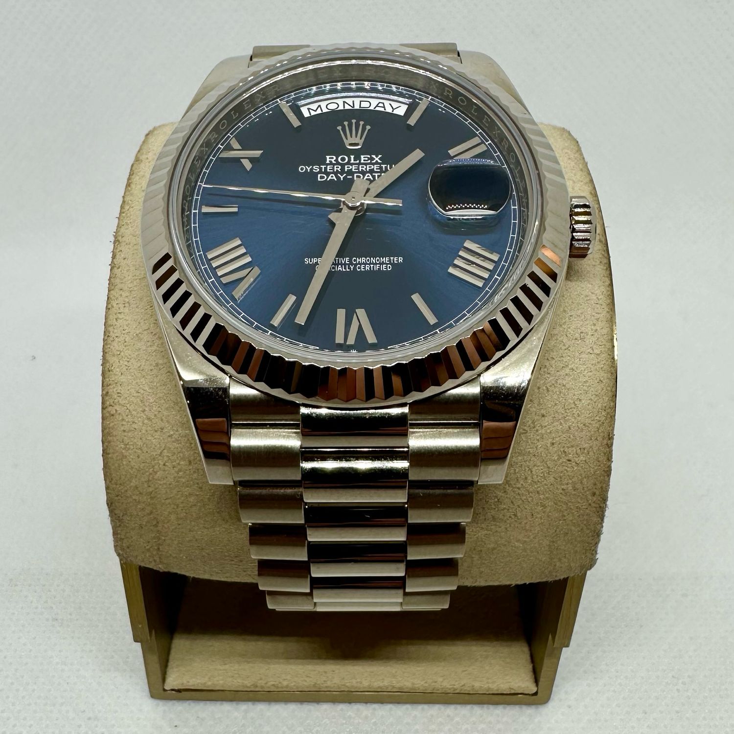 2020 Rolex Daydate 40mm WG Blue Roman Dial